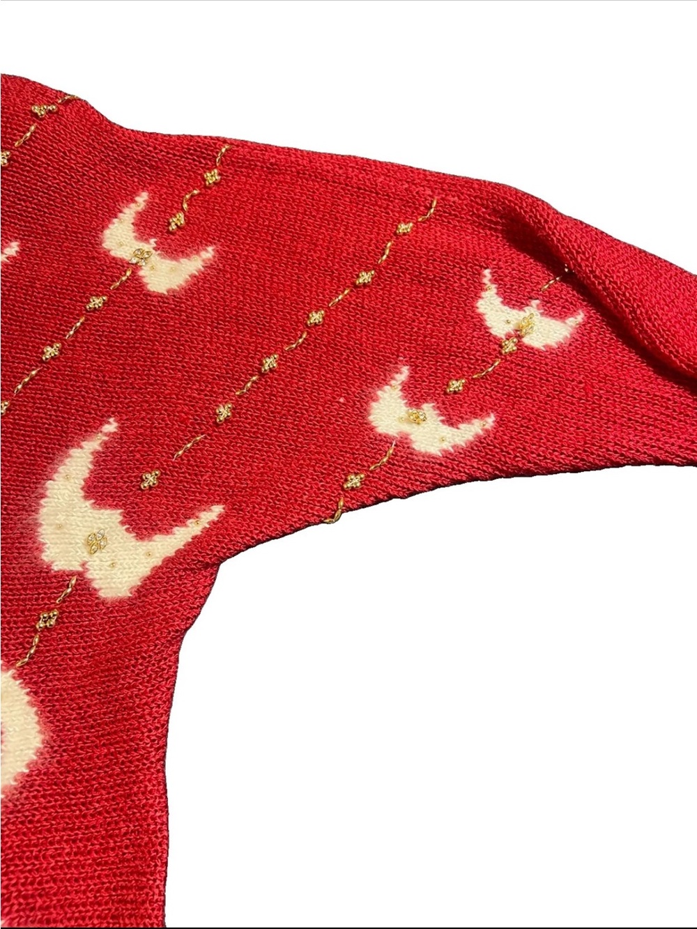 VTG Christine Red White Angora Metallic Thread Batwing Sweater M 80’s Retro - Picture 5 of 9